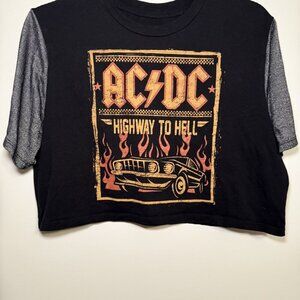 AC/DC Size Large (L) AC/DC Highway to Hell Crop Top T-Shirt with Metallic Sleeve
